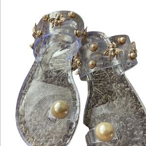 Clear Jelly sandals with pearl & bee embellishments